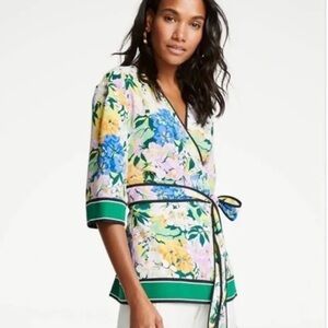 Ann Taylor Floral Wrap Blouse Multicolor Casual Chic Women’s M
